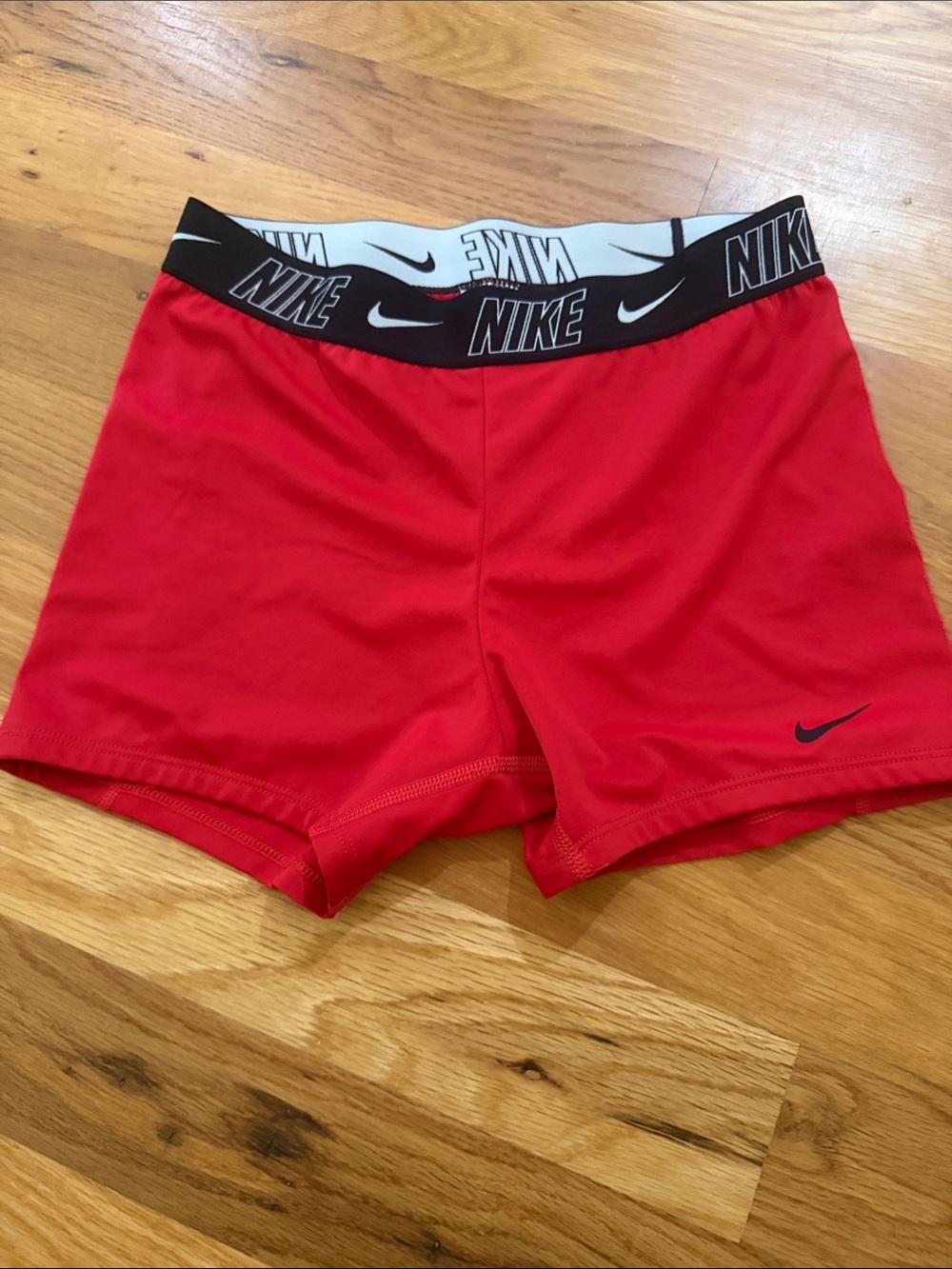 Nike Red Girls' Compression Shorts with Black Logo Waistband